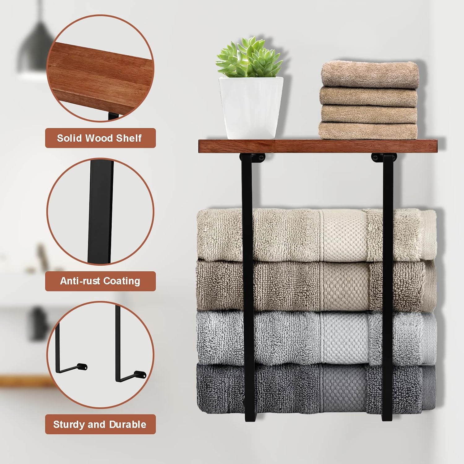 Wall Towel Organizer with Wooden Display Shelf - Image 2