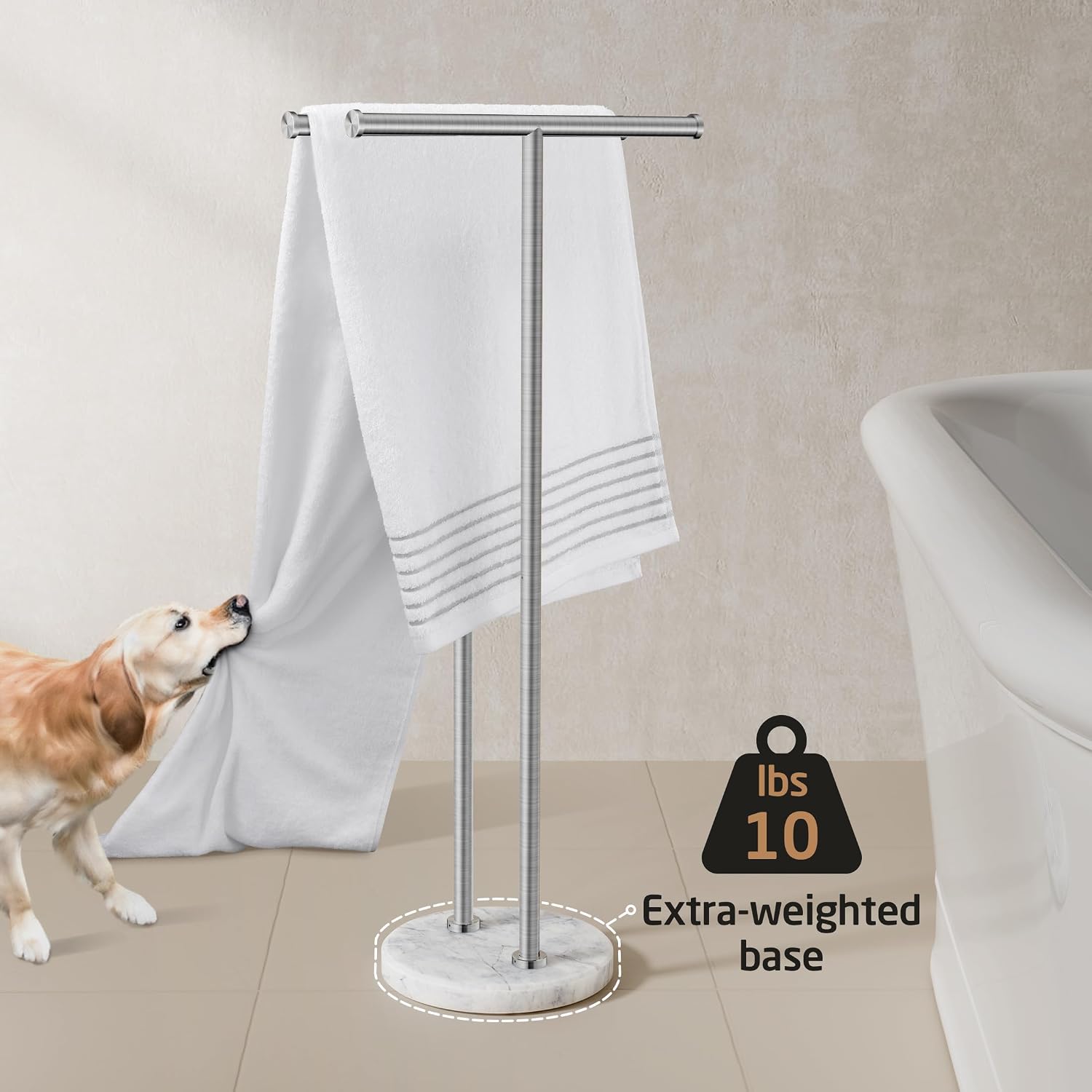 Freestanding Bathroom Towel Stand with Stone Base - Image 2