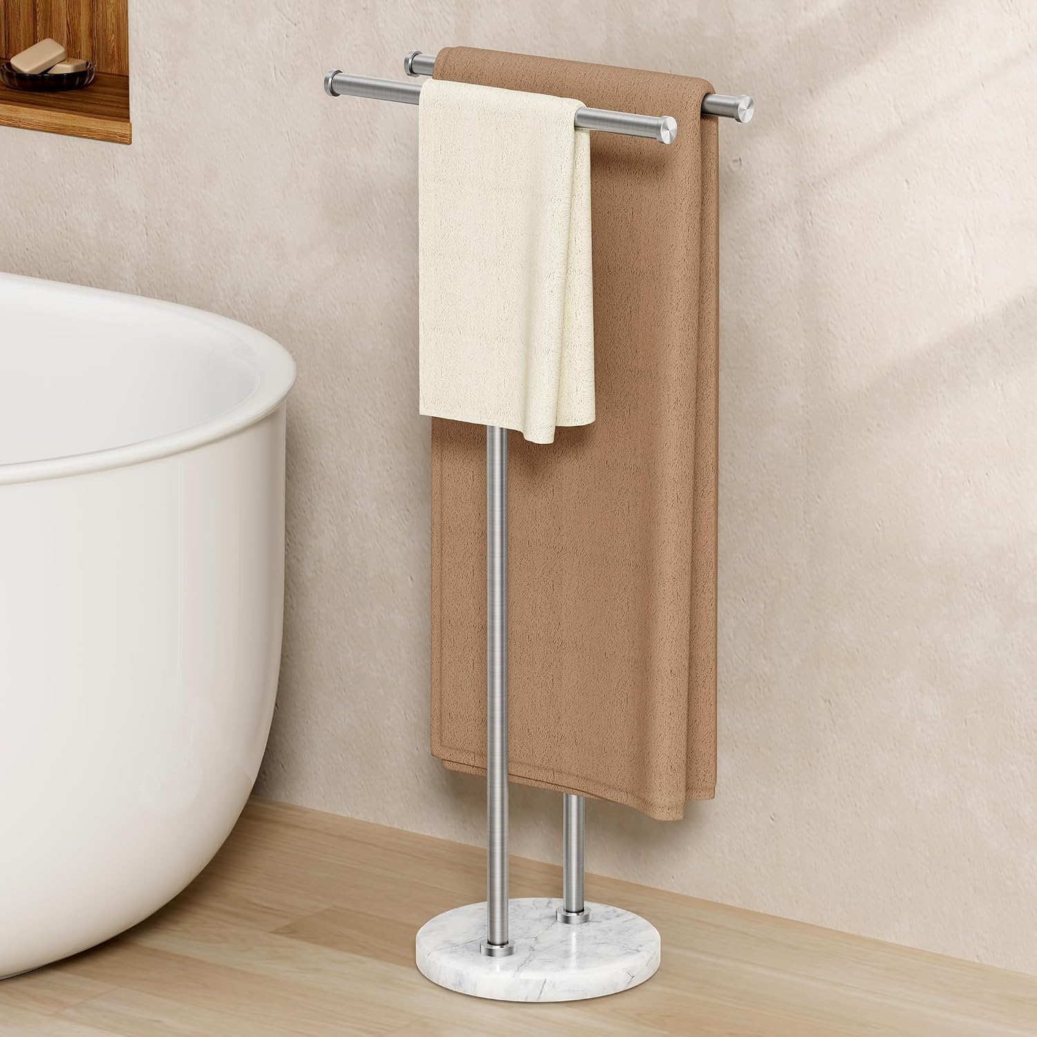 Freestanding Bathroom Towel Stand with Stone Base