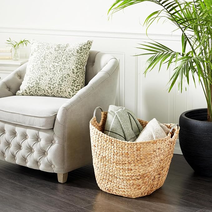 Decorative Woven Basket with Metal Handles